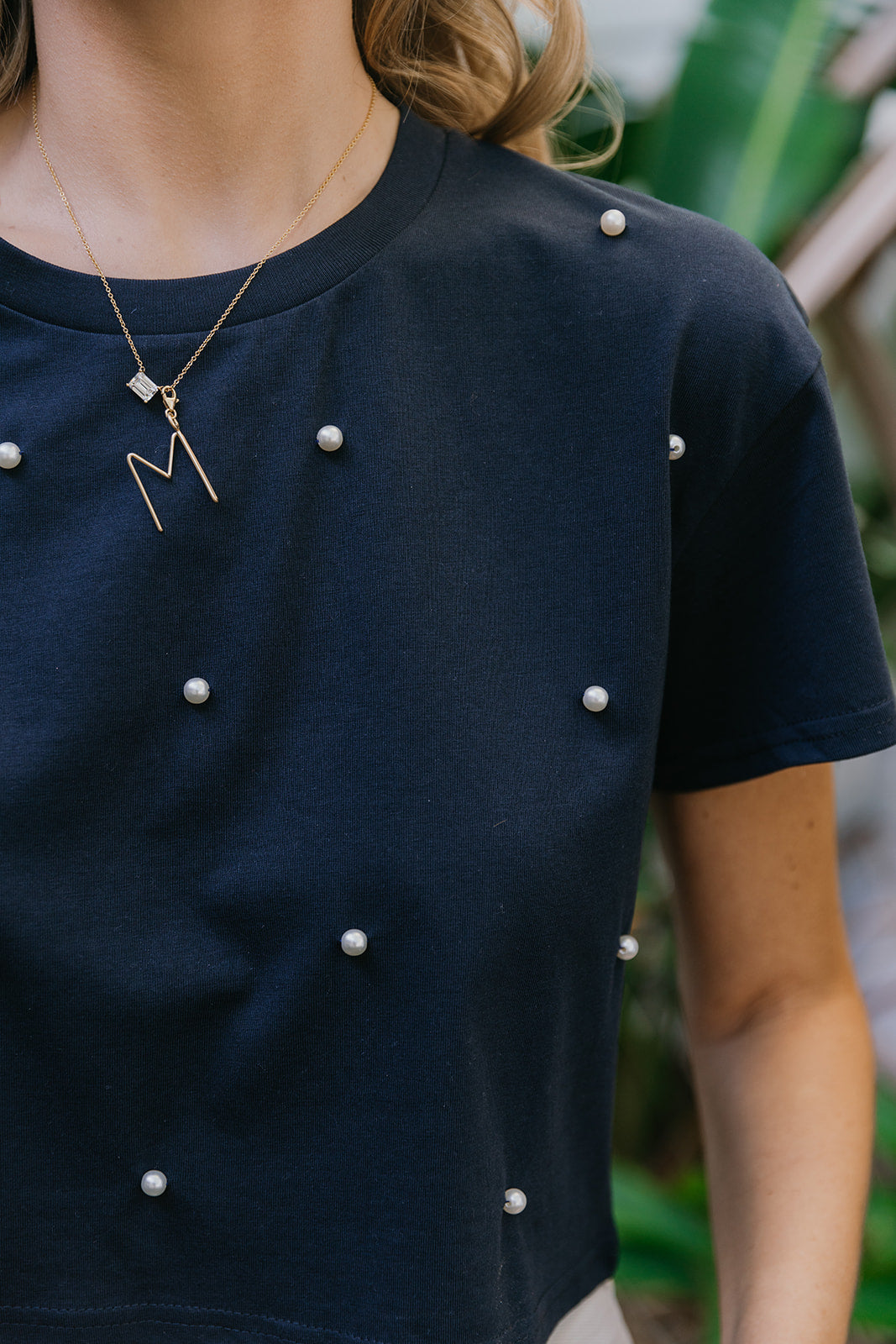 Cropped Pearl Navy T-Shirt